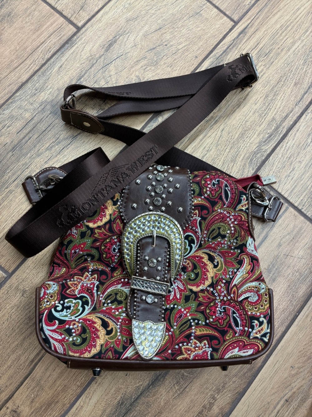 Montana West Red Paisley Crossbody Bag with Studded Buckle